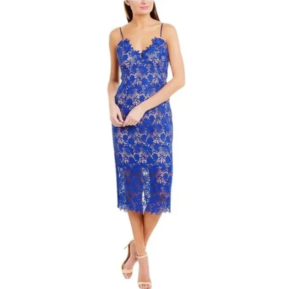 NWT Bardot Blue Lace Spaghetti Strap Sweetheart Neckline Cocktail Dress Size 4
